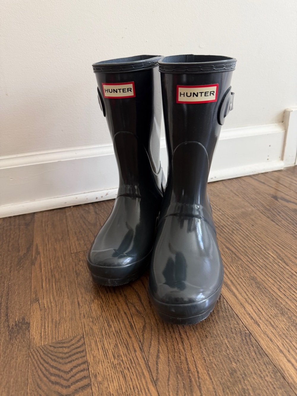 Hunter Gloss Finish Grey Mid-Calf Rain Boots